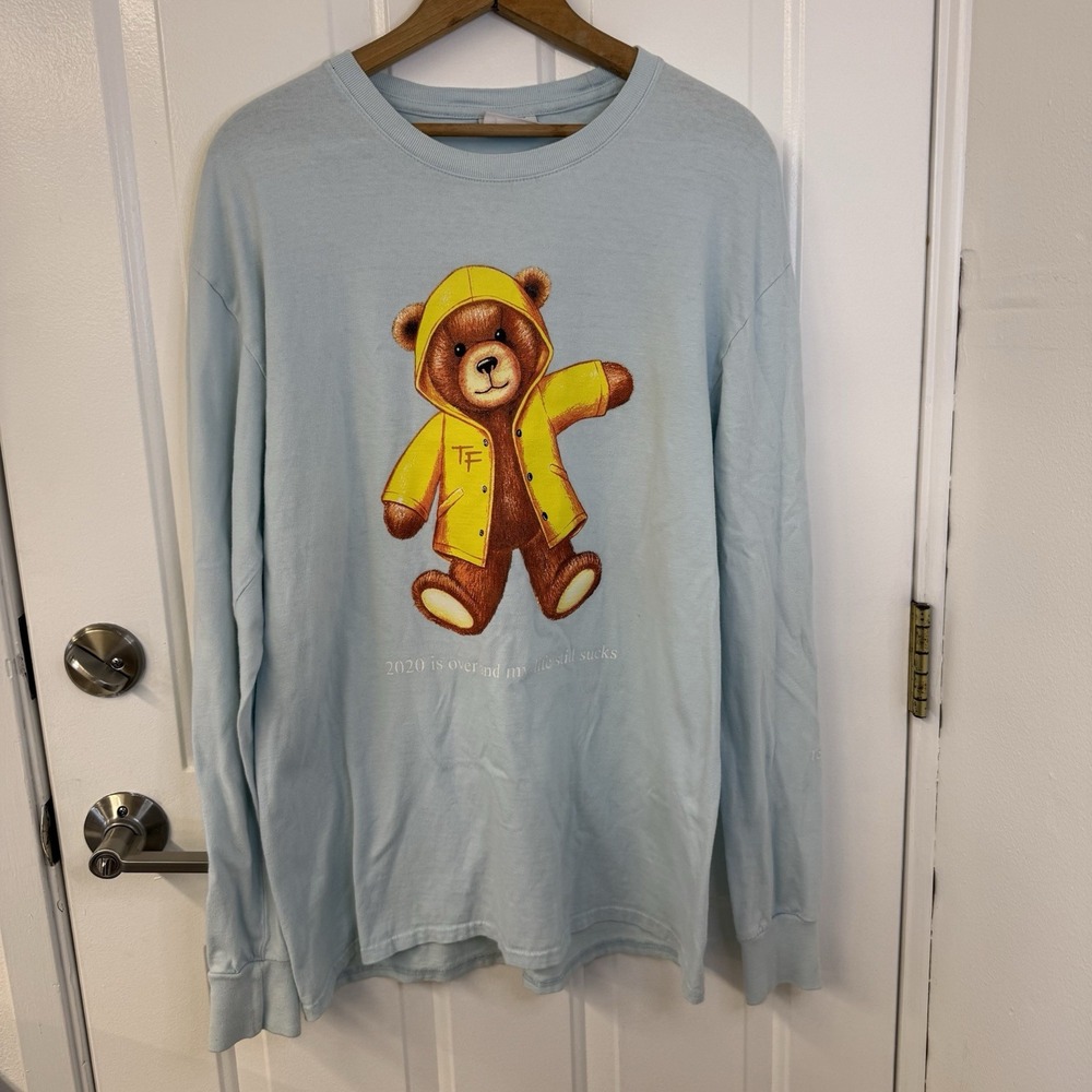 Teddy Fresh Bear "2020 Is Over And My Life Still Sucks" EUC LS Tee Blue Sz LG